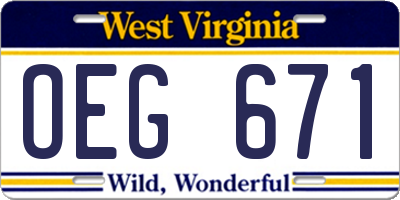 WV license plate OEG671