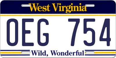 WV license plate OEG754