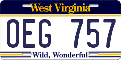 WV license plate OEG757