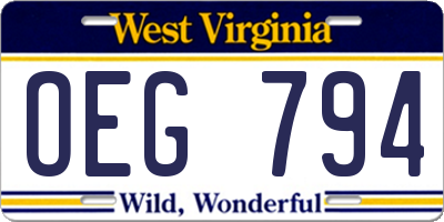 WV license plate OEG794