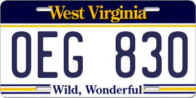 WV license plate OEG830