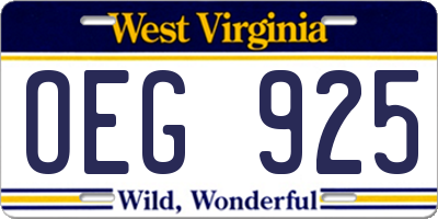 WV license plate OEG925