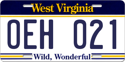 WV license plate OEH021