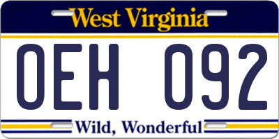 WV license plate OEH092