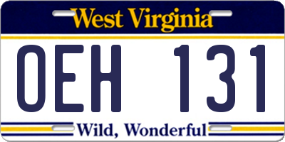 WV license plate OEH131