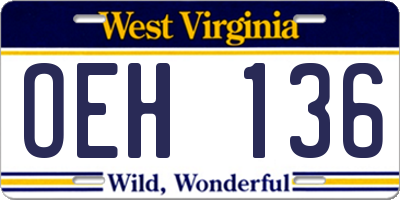 WV license plate OEH136