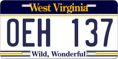 WV license plate OEH137
