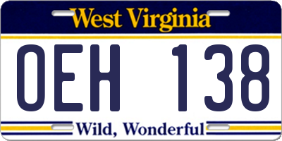 WV license plate OEH138