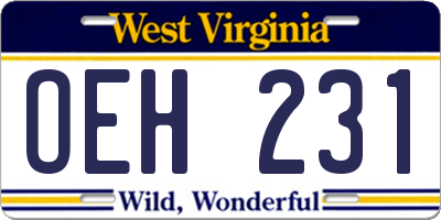 WV license plate OEH231