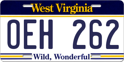 WV license plate OEH262