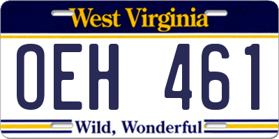 WV license plate OEH461