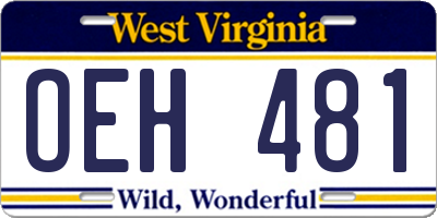 WV license plate OEH481