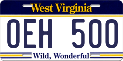 WV license plate OEH500