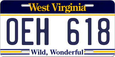 WV license plate OEH618