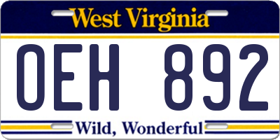 WV license plate OEH892