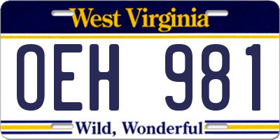 WV license plate OEH981