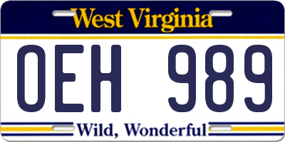 WV license plate OEH989