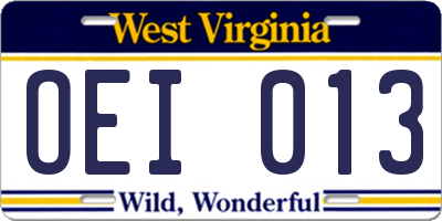 WV license plate OEI013