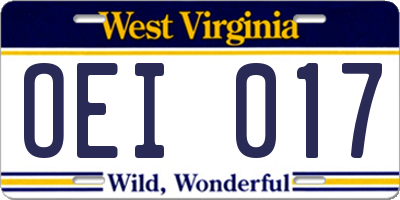 WV license plate OEI017