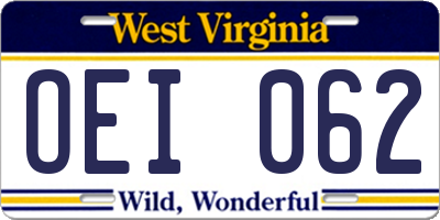 WV license plate OEI062