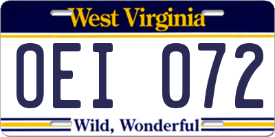 WV license plate OEI072
