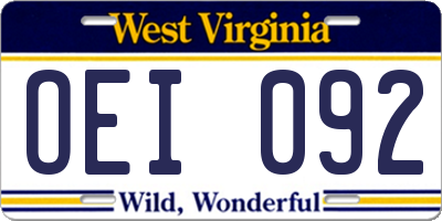 WV license plate OEI092
