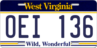 WV license plate OEI136