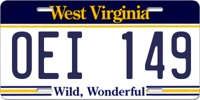 WV license plate OEI149