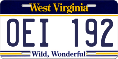 WV license plate OEI192