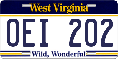 WV license plate OEI202
