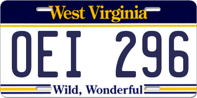 WV license plate OEI296