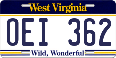 WV license plate OEI362