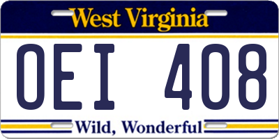 WV license plate OEI408