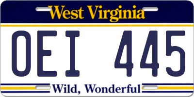 WV license plate OEI445