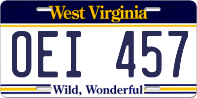 WV license plate OEI457