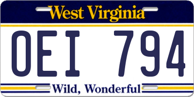 WV license plate OEI794