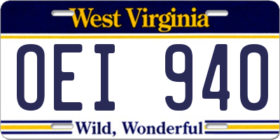 WV license plate OEI940