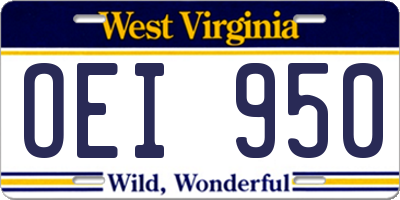 WV license plate OEI950