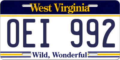 WV license plate OEI992