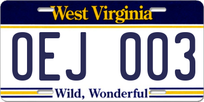 WV license plate OEJ003