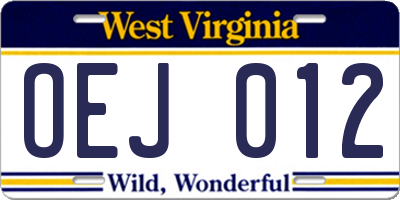 WV license plate OEJ012