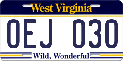 WV license plate OEJ030