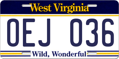 WV license plate OEJ036