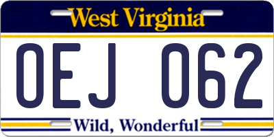 WV license plate OEJ062