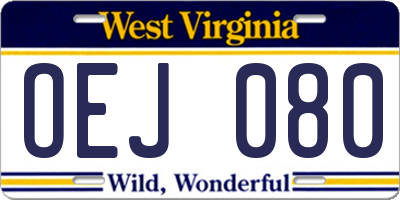 WV license plate OEJ080