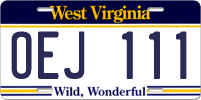 WV license plate OEJ111