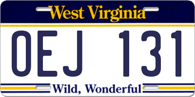 WV license plate OEJ131