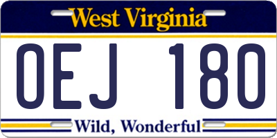 WV license plate OEJ180