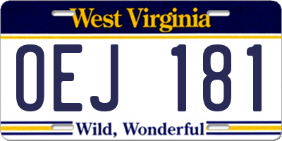 WV license plate OEJ181