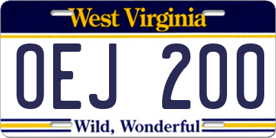 WV license plate OEJ200